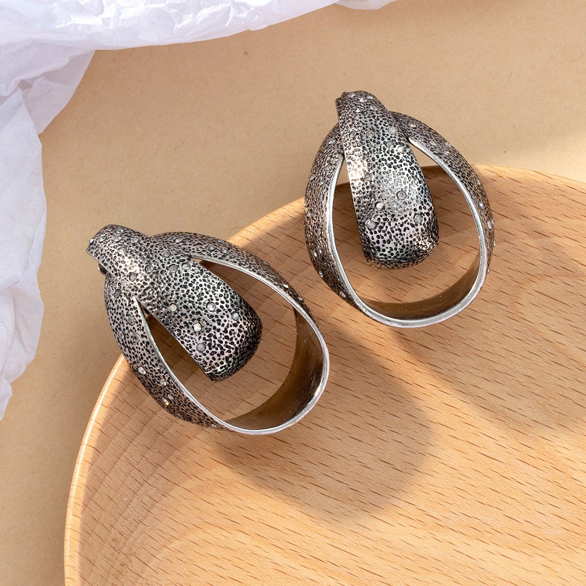 ZA新款复古气质金属水滴形耳环 简约几何形耳夹欧美时尚夸张个性