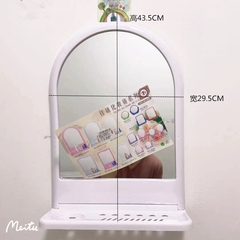 鏡子家用小型貼牆掛鏡浴室鏡出租屋簡易鏡帶置物架化妝鏡老式鏡白