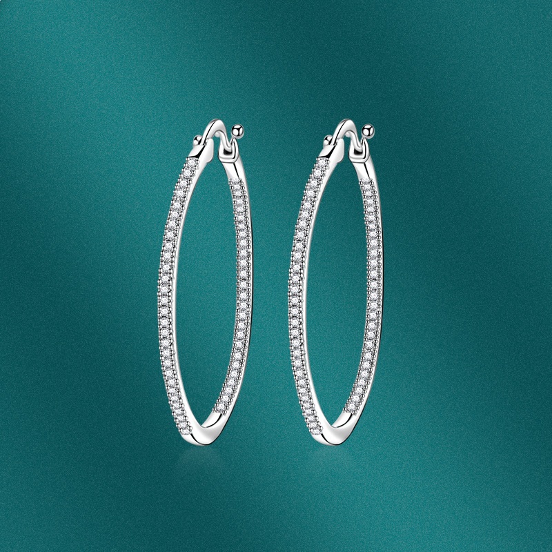 Fashion Round Copper Plating Inlay Zircon Hoop Earrings 1 Pair