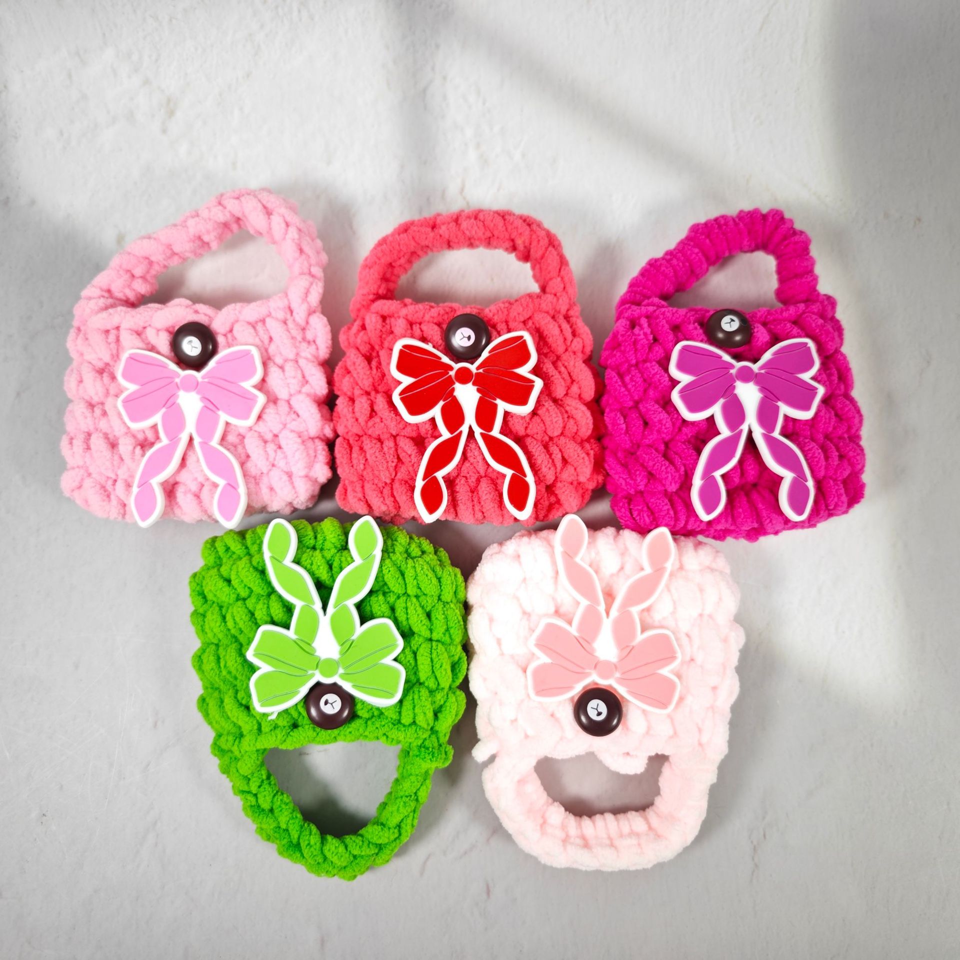 Nuevo lindo oso regalo tipo arco bolsas de auriculares de punto bolsas de cambio de color sólido bolsas de cambio de peluche