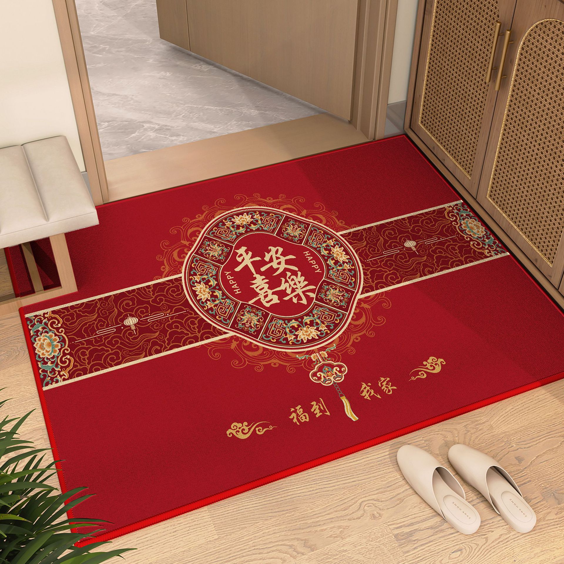 entrance door mat red housewarming foot mat chinese anti-slip door can be cut earth removing door new home carpet