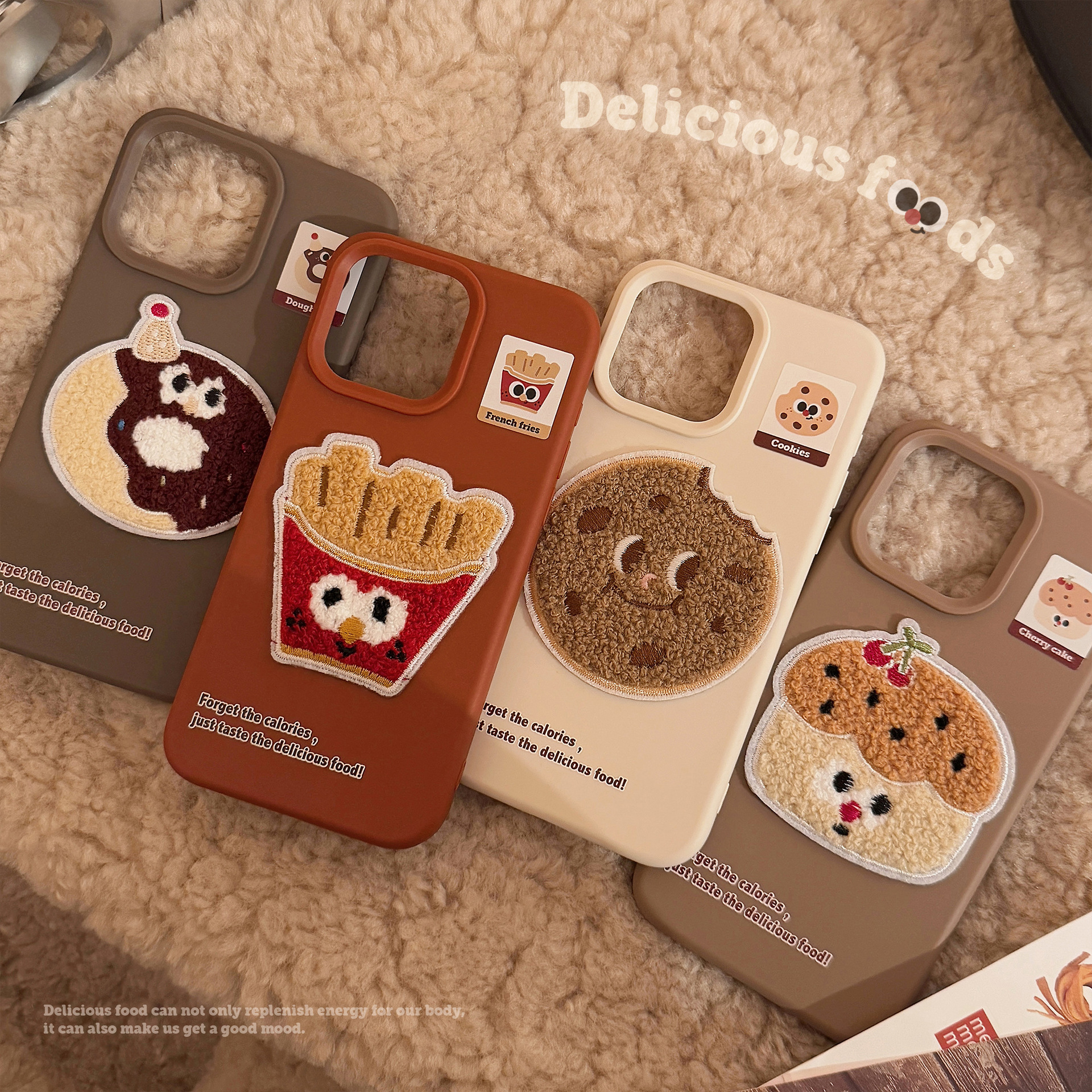 55g Weight iPhone Applicable Brands Phone Cases Classification tpu Material Donuts, French Fries, Cake Pattern Cute Style Embroidery Craft Tpu Donuts French Fries Cake Embroidery Cute Phone Cases Phone Accessories 1