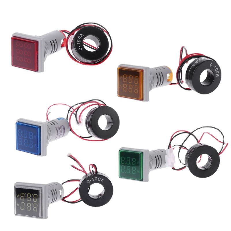 Квадратный Амперметр два в одном, вольтметр, двойной дисплей AC60-500V AC 0-100A AD16 22FVA