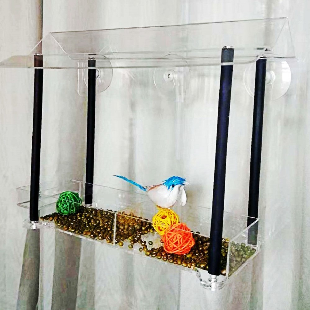 透明可拆卸款式 屋形亚克力窗口喂鸟器  吸盘款压克力鸟食盒