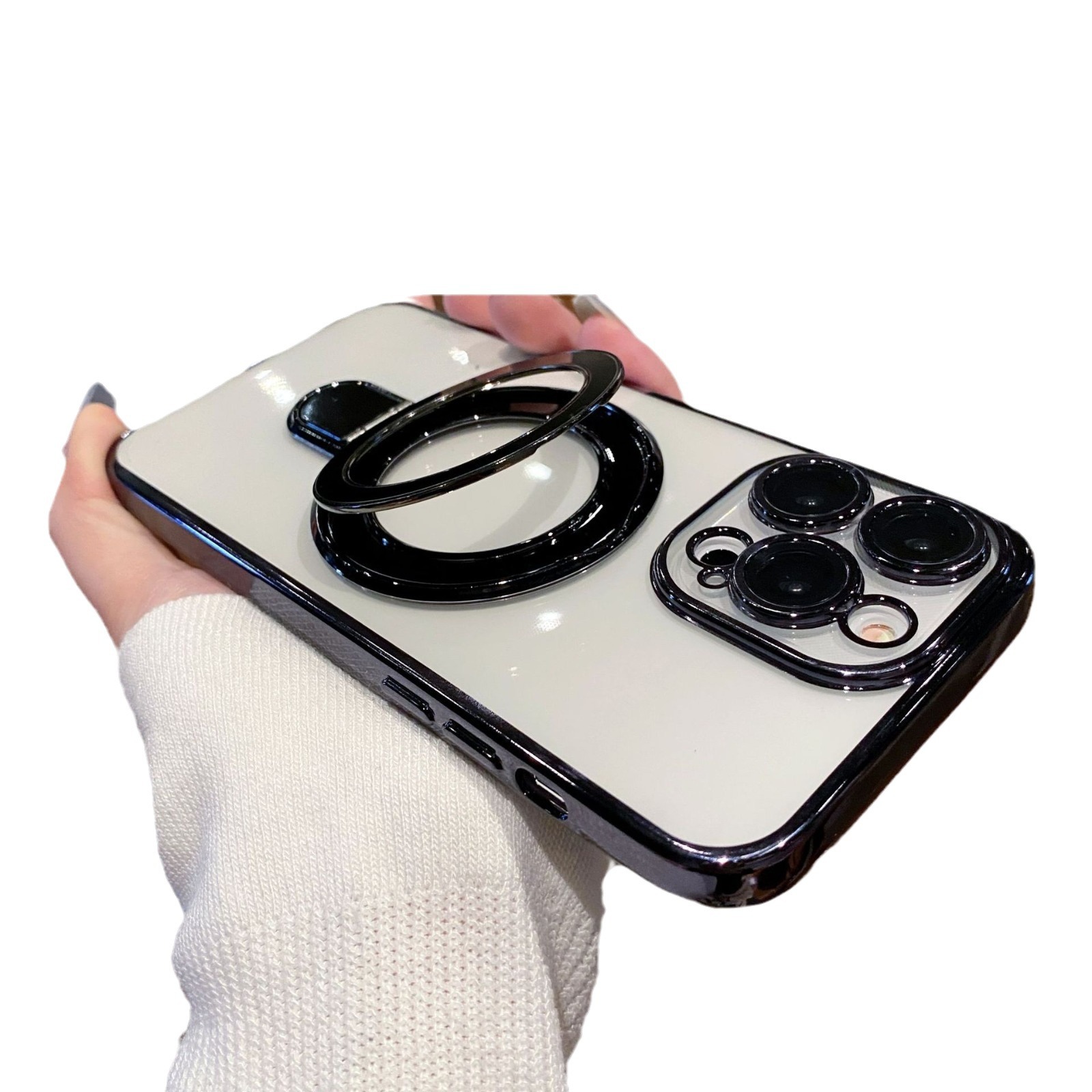 Funda para iPhone 17 con soporte metálico, atracción magnética, película de lente de TPU galvanizada, funda suave para iPhone 16/14.