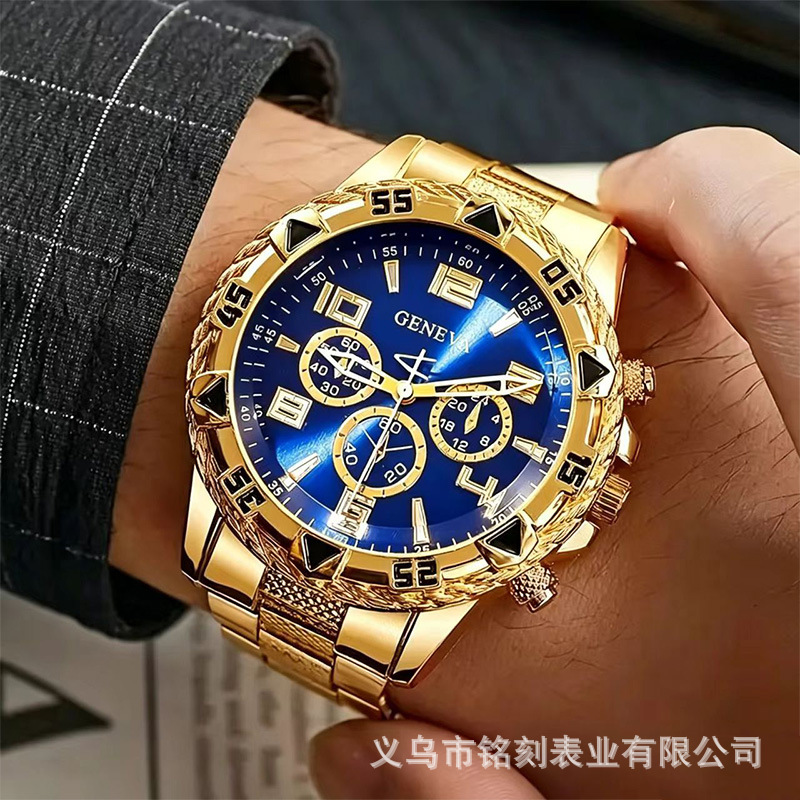 Trendy Men's Quartz Watch with Stylish Steel Band, Thick Glass, and Three Sub-Dials, Direct from the Manufacturer Wholesale Trendy Men's Quartz Watch with Stylish Steel Band, Thick Glass, and Three Sub-Dials, Direct from the Manufacturer Wholesale