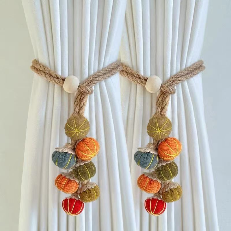 New Product: Curtain Tiebacks with Cartoon Fabric Pumpkin Design, String Curtain Tie Straps, Binding Ropes, Storage Clips, Hemp Rope Knot Organizers