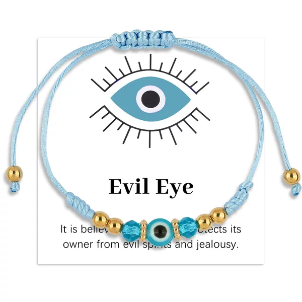 Devil's Eye Single String Bracelet Adjustable Multi-Color Eye Beads Handmade Woven Light Blue Devil's Eye Bracelet