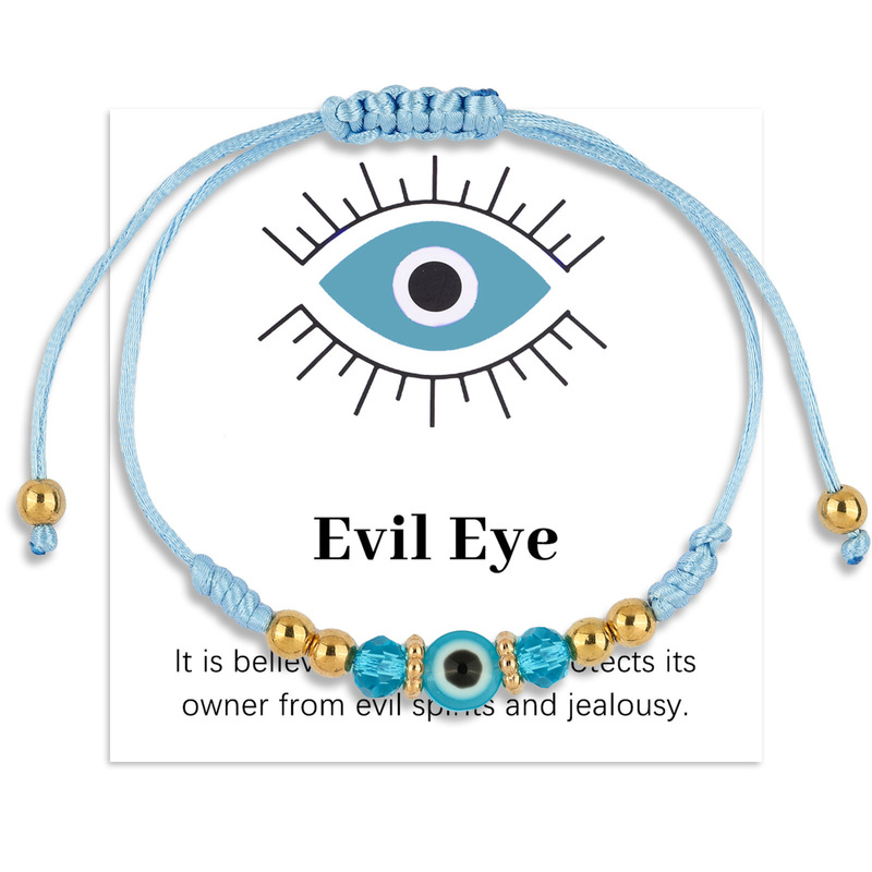 Devil's Eye Single String Bracelet Adjustable Multi-Color Eye Beads Handmade Woven Light Blue Devil's Eye Bracelet