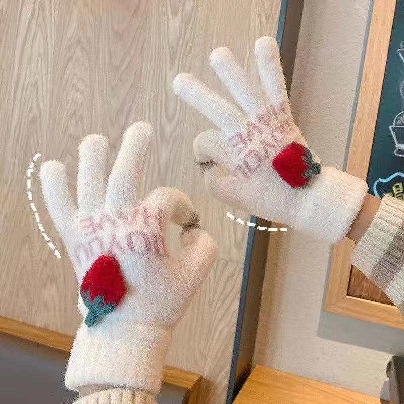 Guantes de peluche de otoño y invierno damas guantes de punto de peluche caliente antifría engrosado guantes lindos de dibujos animados al por mayor