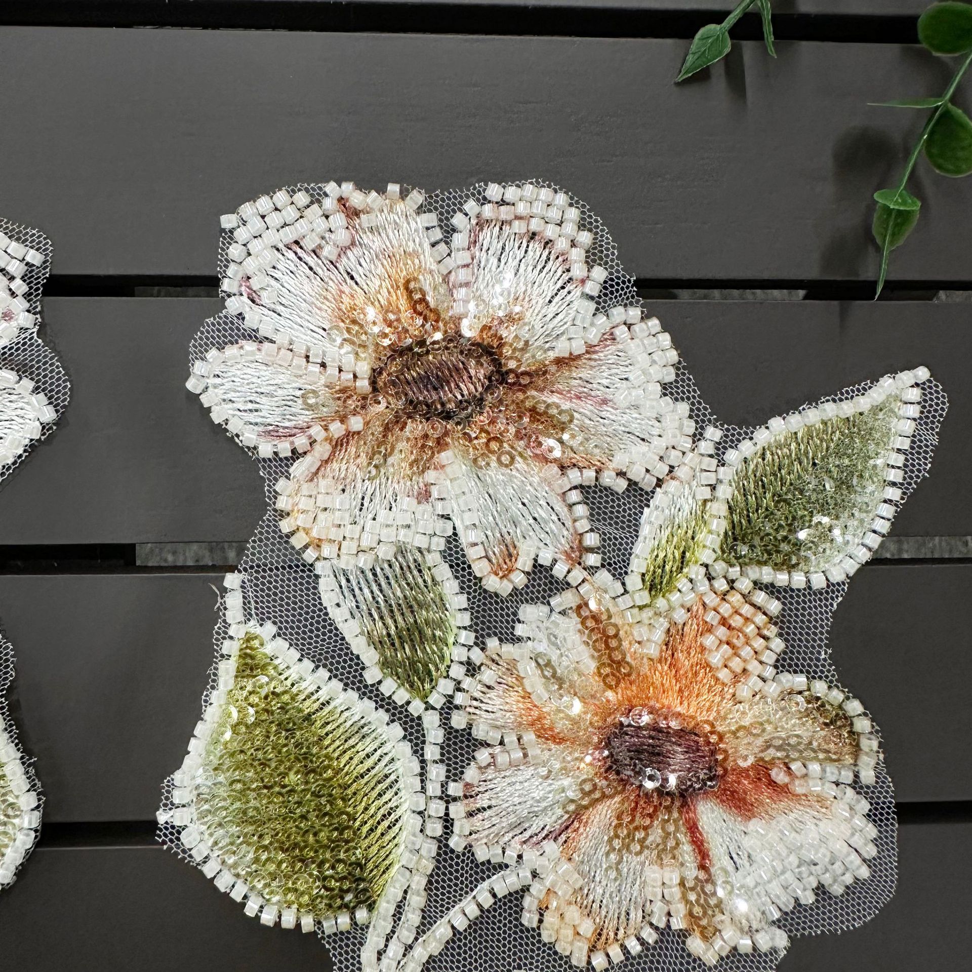 Sequin de cuentas de clavos pesados naranja flor bordada tela de malla de hilo de flor vestido de cheongsam accesorios de decoración parche