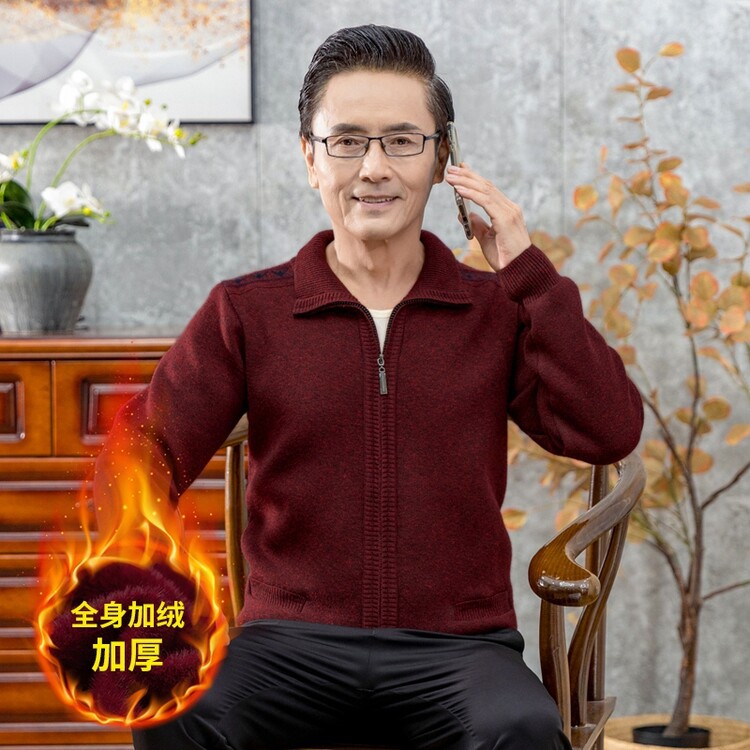 Fake Two-piece Knitted Sweaters Middle-aged And Elderly Men Fleece-lined Thickened