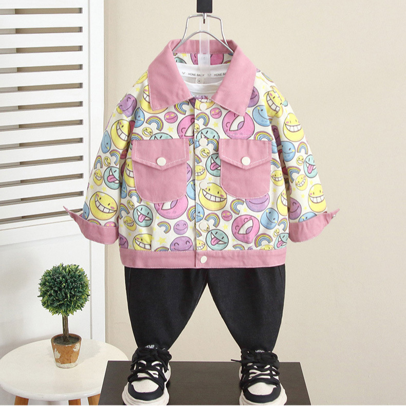 6271 Camisa para niños Chaqueta para niños Primavera y otoño Chaqueta rosa estilo occidental Cárdigan 2025 Nuevo bebé Otoño Tide