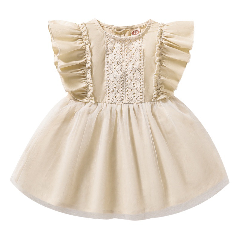 2023 verano infantil 1-3 años de edad bebé niña encaje volando manga malla princesa vestido transfronterizo vestido de comercio exterior