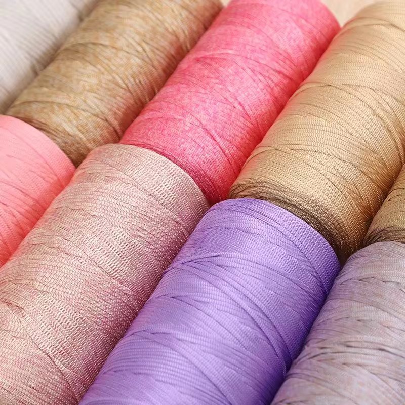 丝光扁带线大分量轻体冰麻线中粗手编帽子坐垫包包线厂家批发外贸