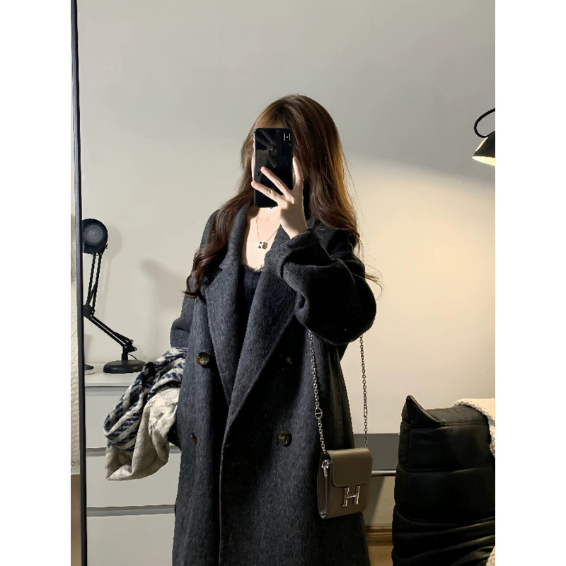 Down jacket, classic suit jacket, velvet demi-season woolen coat, duck down, increased thickness