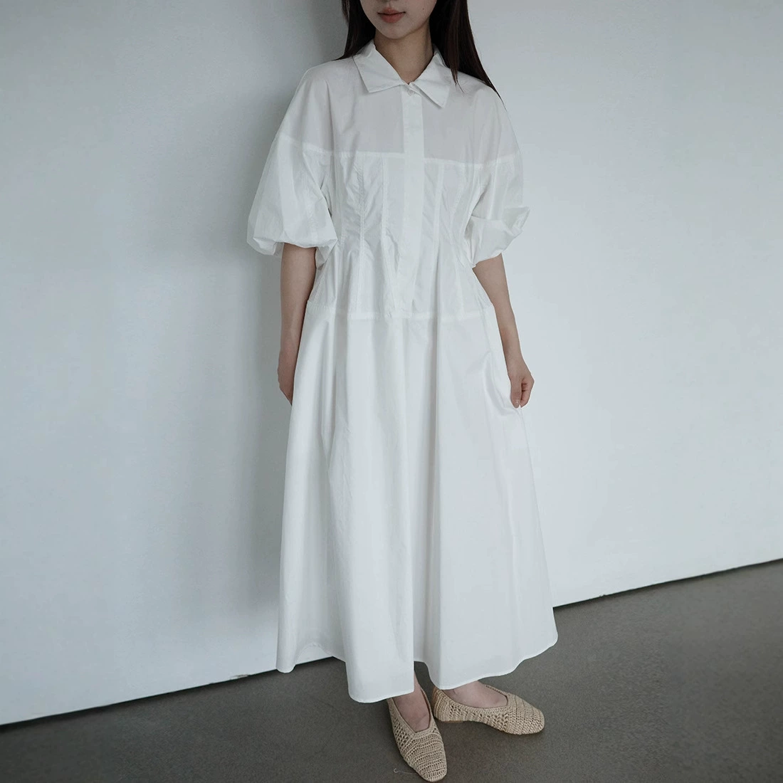 Сухие журавли весенне-летняя французская простая и модная широкая талия с лацканом платье повседневная тонкая длинная юбка