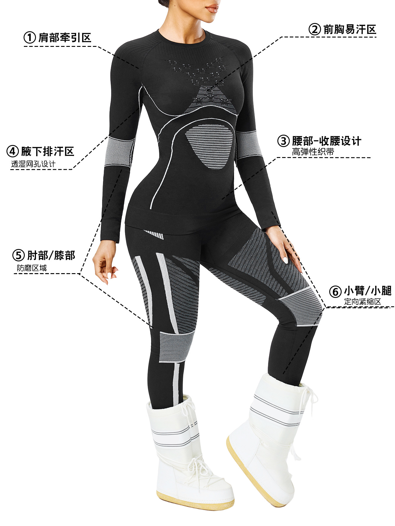 Otoño y invierno al aire libre ropa de esquí seca rápida ropa interior de mujer deportiva transpiración absorción de humedad eliminación de sudor compresión calentamiento seco rápido conjunto