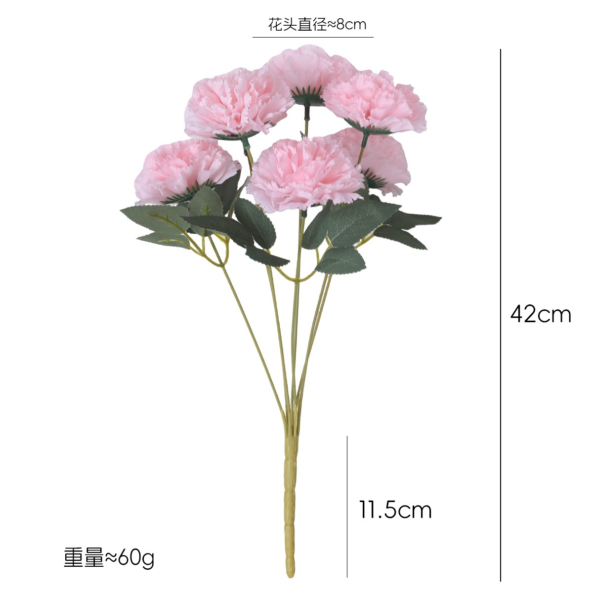 Simulación de 7 flores falsas de claveles estilo pastoral de alto nivel floral decoración floral manejo floral tela de seda artificial flores de plástico al por mayor