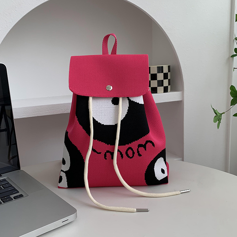 Mochila de alta calidad para damas nueva personalidad de dibujos animados versátil de gran capacidad de viaje bolsa de tejido portátil mochila de punto