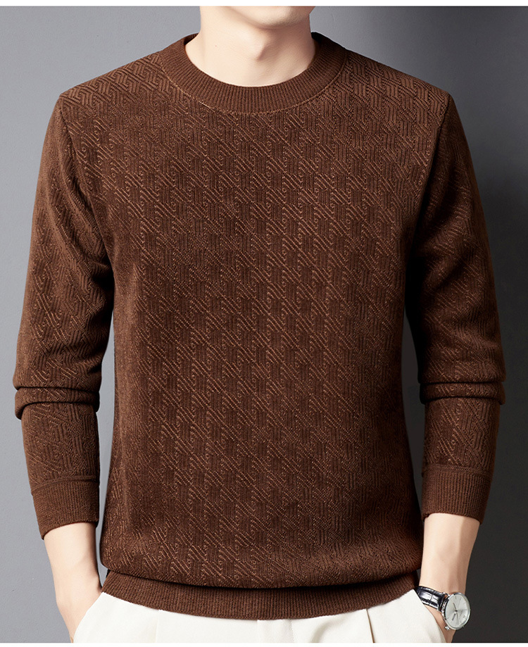 Abbigliamento maschile Maglione invernale da uomo più velluto spesso jacquard a quadri tutto in uno in velluto caldo top tinta unita girocollo maglione inferiore_voghion.com
