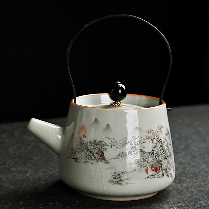 Ruyue Yellow Teapot with Handle, Single Teapot, Kung Fu Tea Set, Suitable for Home, Living Room, Office, Dehua Ceramic Tea Brewing Pot