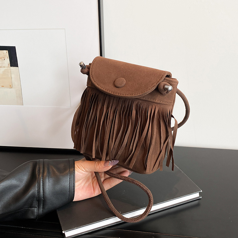 Tassel Bag Brown Retro Western Cowboy Bag Niche Ethnic Style Bohemian Crossbody Bag Women's Trendy Travel
