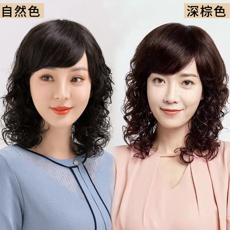 ファッションのお母さんのかつらの全頭カバーのふわふわしている巻き髪のメーカーの卸売りの半アイロンのウールの巻きの中で長い髪の本当の髪のかつらのカバー|undefined