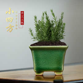宜兴紫砂花盆四方微型盆景盆栽上釉台湾日本回流盆一件代发YWX04