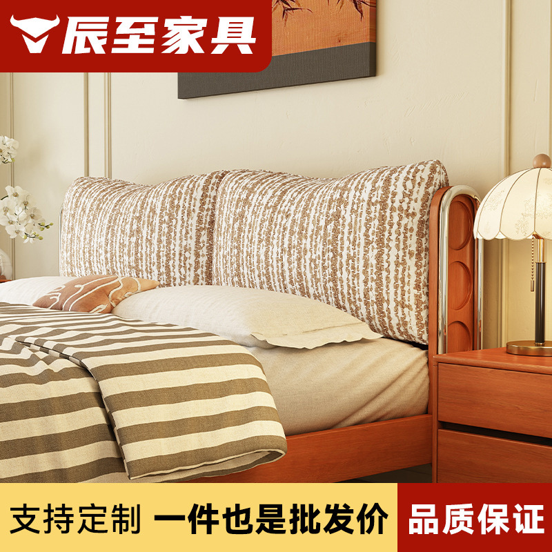 Removable and Washable Antique-Style Solid Wood Upholstered Bed for Bedroom, 1.8m Double Beds, French Retro 2025 New Model