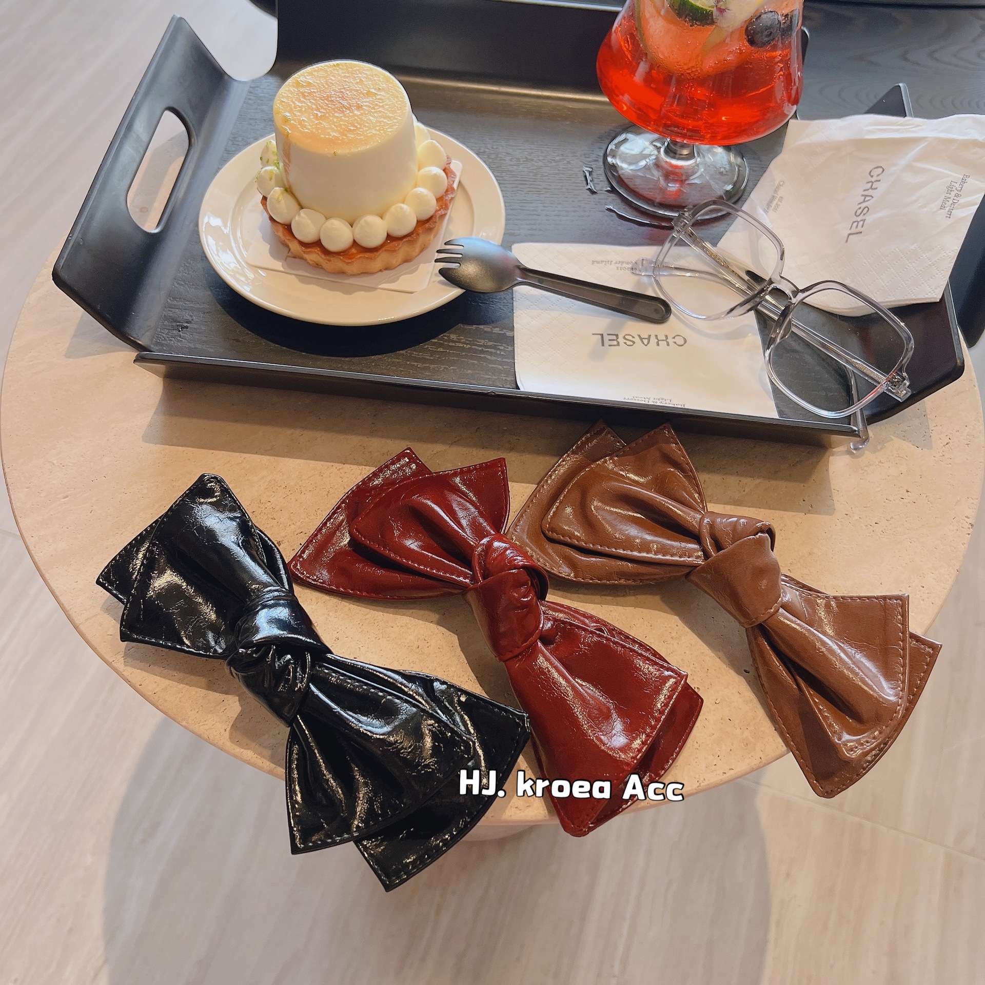 安哥拉紅pu蝴蝶結彈簧夾髮夾氣質時尚女後腦勺頂夾精品店頭飾髮飾