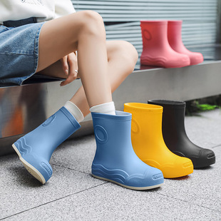 Cross-Border New Outdoor Waterproof Rain Boots for Women, Fashionable Non-Slip Wear-Resistant Flat-Soled Mid-Calf Rain Boots for Women to Wear Outside