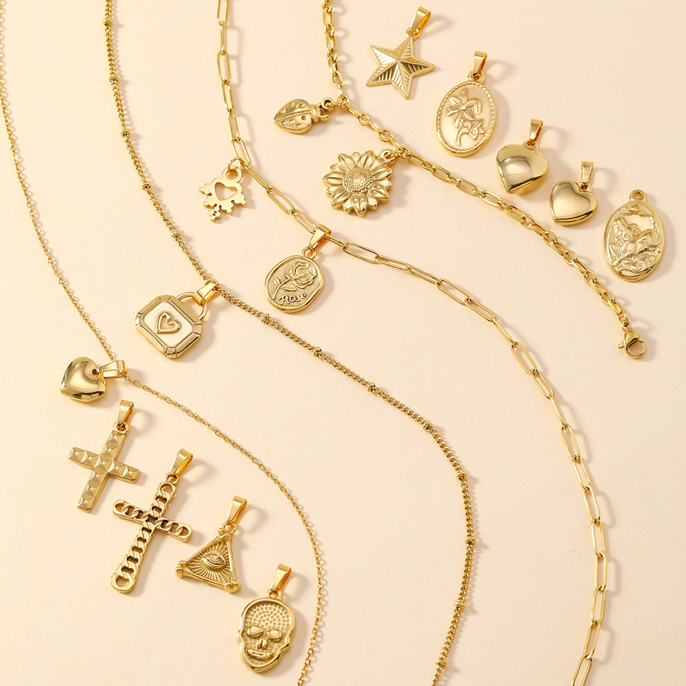 Colgante único Acero inoxidable Joyería de fundición Calavera Cruz Amor Flor Pulsera Collar Diy Accesorios Colgante