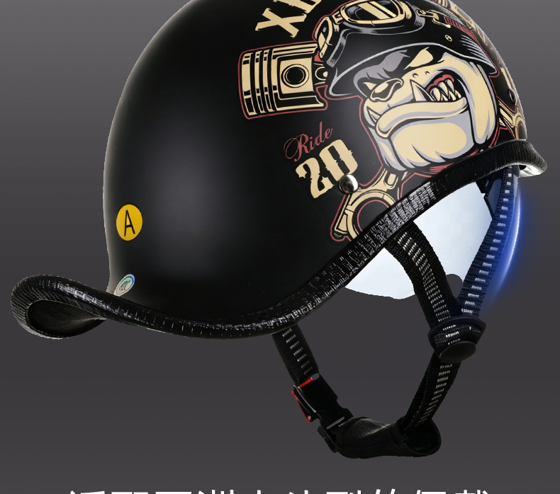 Electric Motorcycle Helmet, Retro Half Helmet, Men's and Women's Scoop Helmet, Motorcycle Flip-Up Helmet, Spring and Summer Electric Battery Safety Helmet