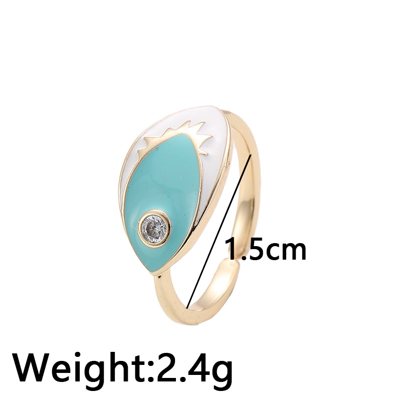 Fashion Devil's Eye Copper Enamel Plating Inlay Zircon Open Ring 1 Piece display picture 1