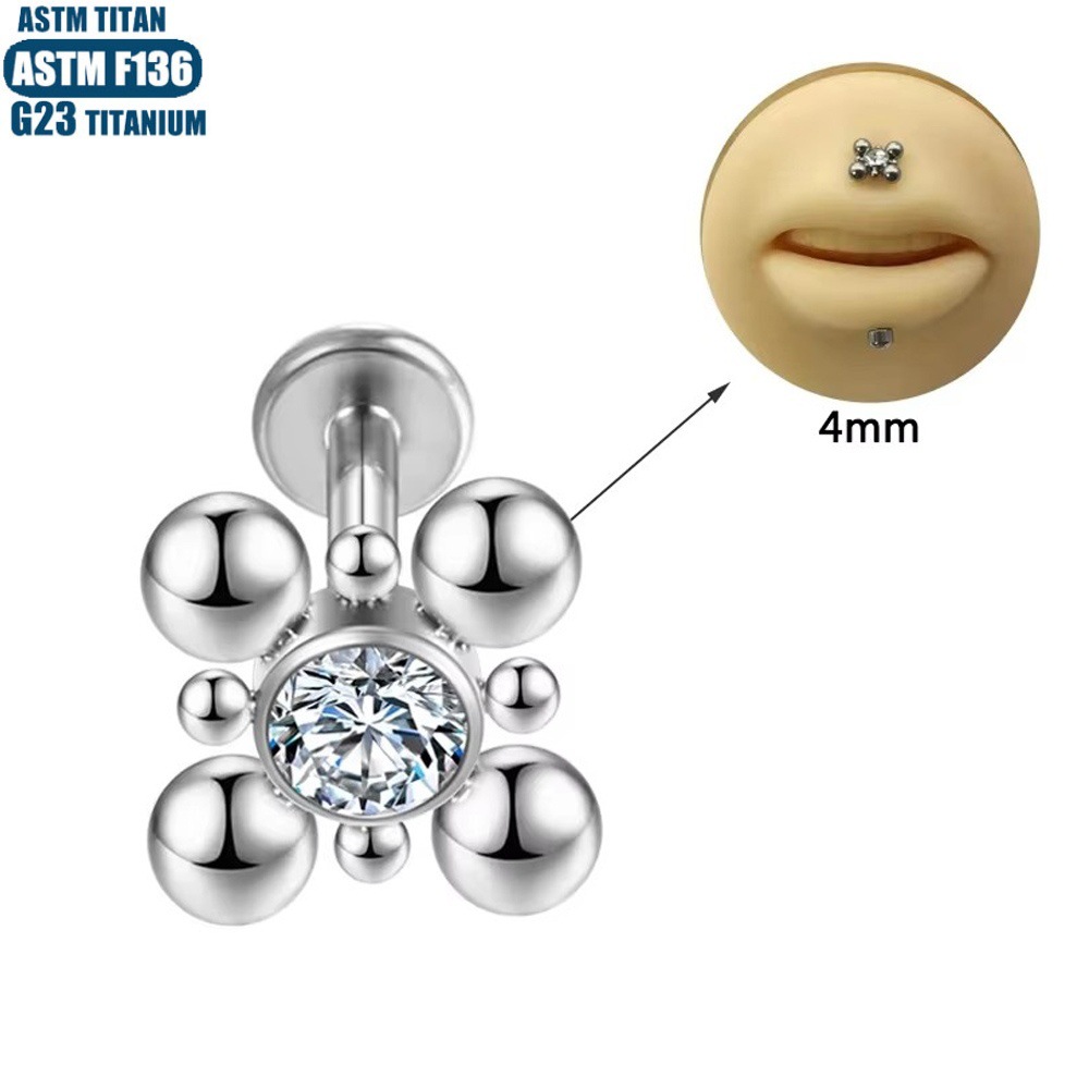 16G labret stud size and finish detail