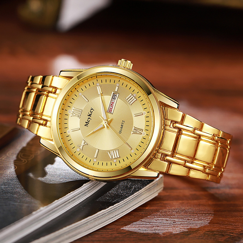 Reloj de la marca McyKcy para hombre, luminoso, impermeable, doble calendario, reloj de moda, reloj de cuarzo, plata al por mayor transfronteriza