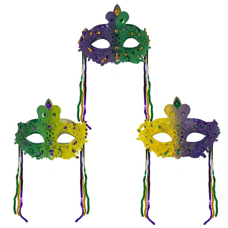 Nueva máscara de diamante de color roxo verde dorado regalos festivales fiesta fiesta máscara de mitad de cara sexy