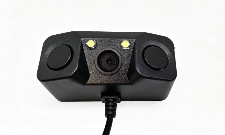 Reversing radar camera 2-in-1 or 3-in-1 with built-in speaker, LED parking system, rearview mirror, and vehicle-mounted sensor probe