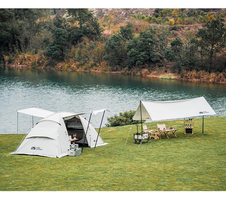 Mugao Di Family 4 tent for camping, outdoor portable family tent with two rooms and one living room, windproof and thickened, rainproof