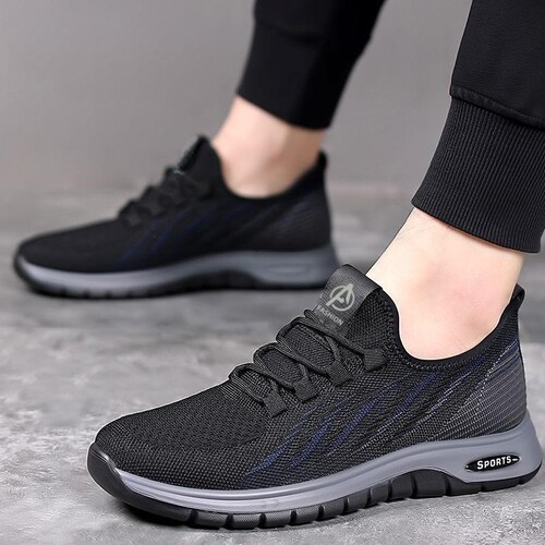 Men's Summer Thin Breathable Flyknit Mesh Shoes, Fashion Laced Men's Lightweight Running Shoes