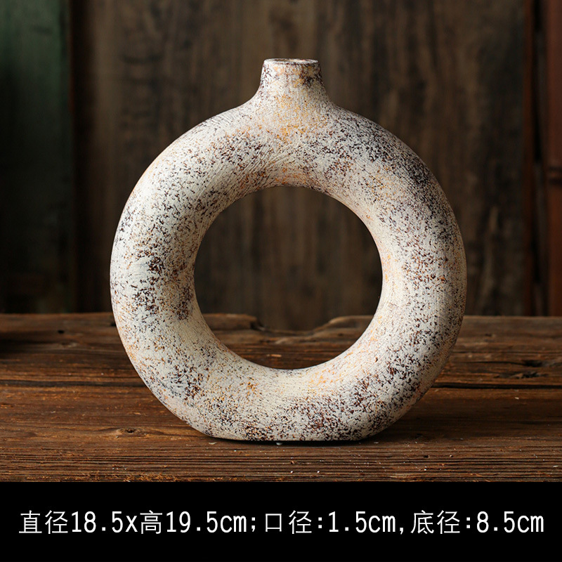 セラミック花瓶、レトロなわびさびスタイルのB&B装飾、中世の粗い陶器アートフラワーアレンジメント、家庭用家具、陶器のポット
