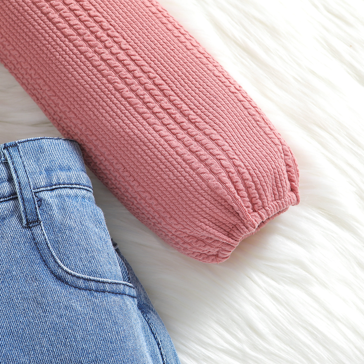 Kinder kleidung herbst outfit neue kinder hosenträger langarm top modische jeans mädchen zwei-stück set_voghion.com