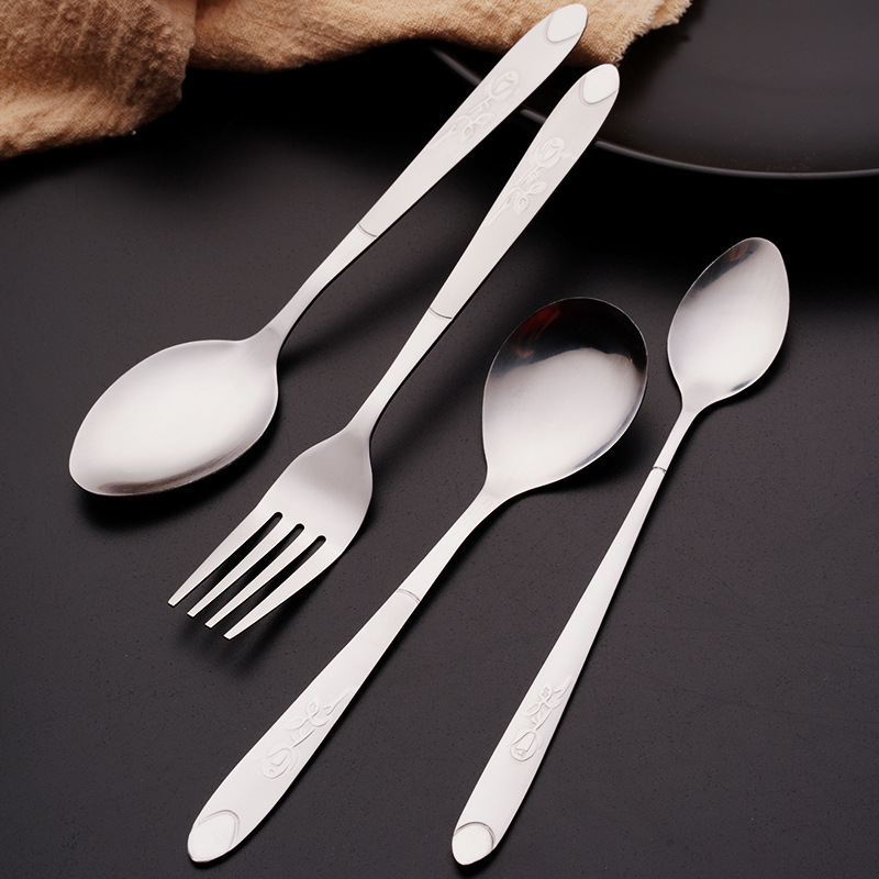 Stainless Steel Spoon Household Eating Spoon Dessert Pointed Spoon Hotel Spoon Long Handle Household Fork Western Food Fork Tableware