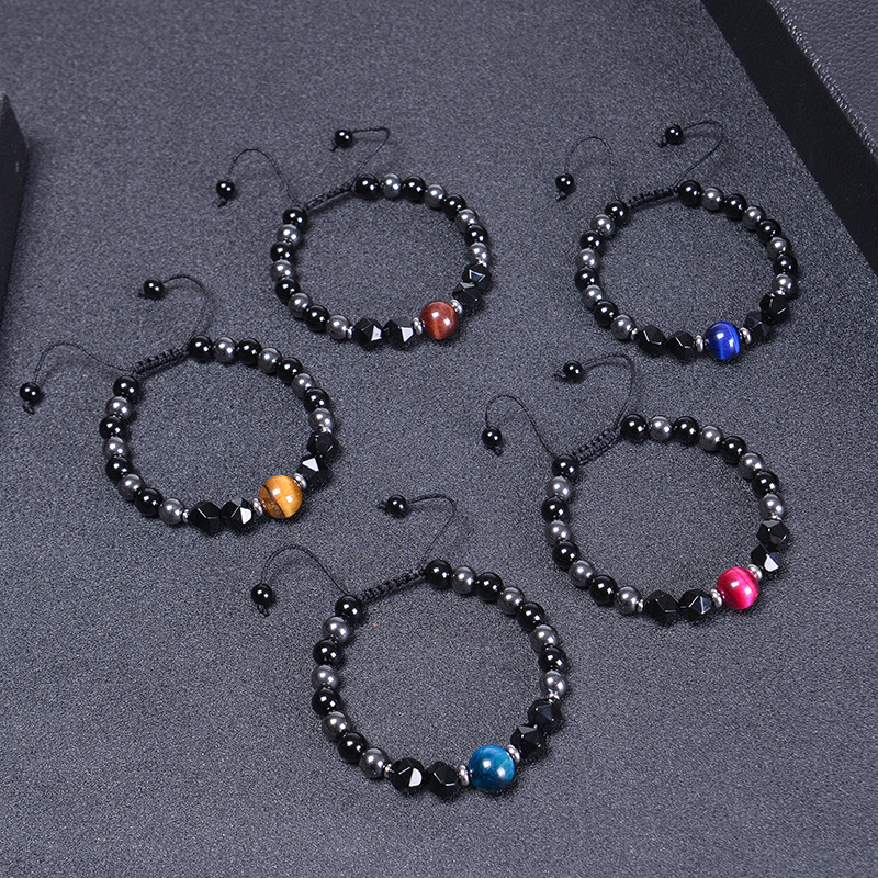 Title 10, Natural Stone Tiger Eye Woven Double-layer Adju...