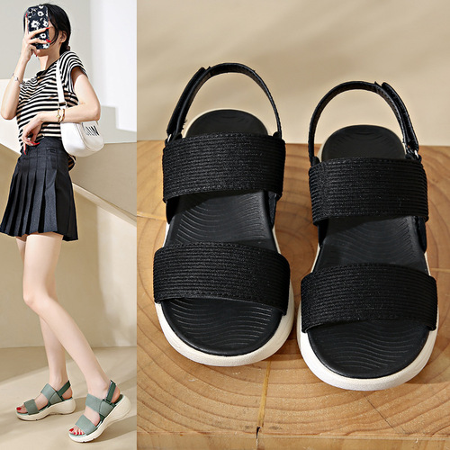 Women's Thick-Heeled Sports Sandals, New Lightweight Flat Comfort Casual Velcro Shoes, Plus Size, Exports, Breathable