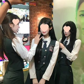 韩剧女高韩国校服白色徽章收腰衬衫包臀裙学院风套装班服制服马甲