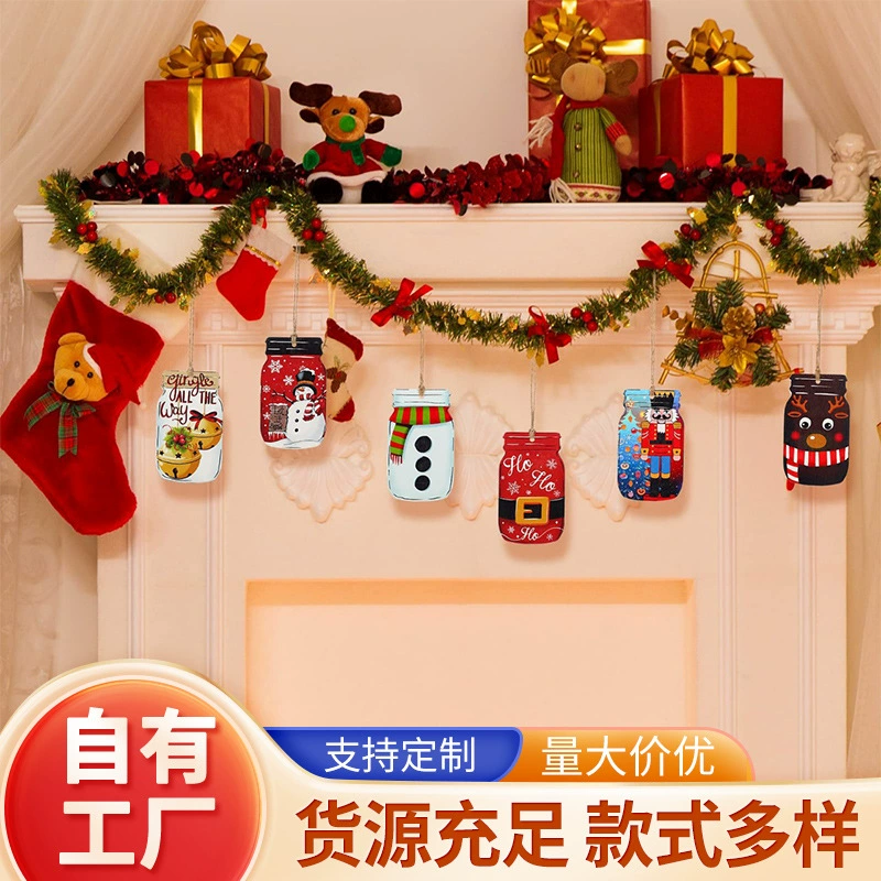 Рождественская креативная рождественская елка настенная вечеринка этикетка Мейсон форма банка подвесные нарезанные подвески декоративные деревянные щепки оптом
