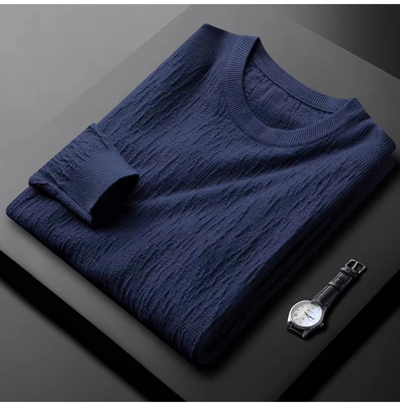 Men's Clothing Light Luxury Round Neck Sweater Men's Autumn And Winter New Light Business Slim High End Jacquard Bottoming Sweater Men's Wholesale_voghion.com