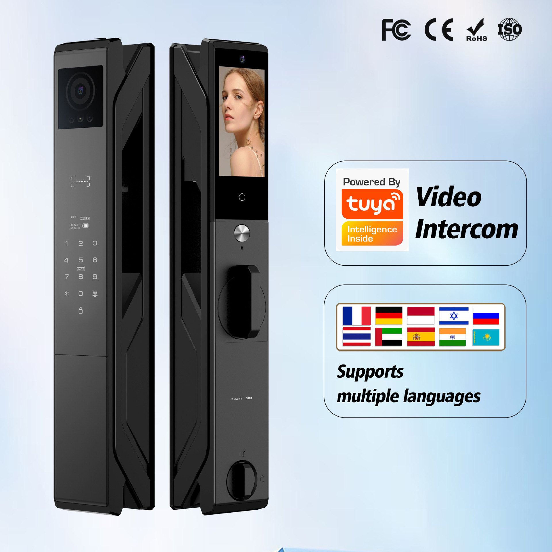 人脸识别智能门锁涂鸦wifi掌静脉双电三摄对讲监控防盗门指纹密码